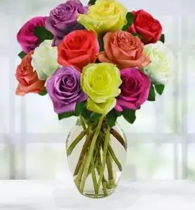 12 Assorted Roses in a Vase